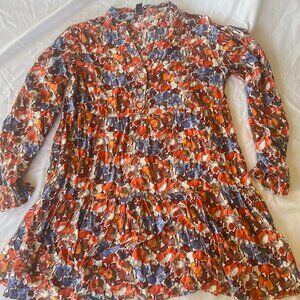 Seasty Ruffle Dress Long Sleeve Abstract Design Woman's Large